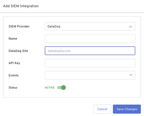 Admin Console DataDog SIEM Integration options