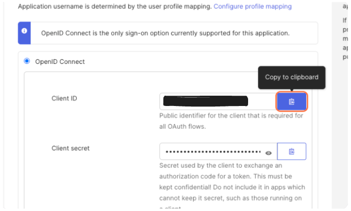 OpenID Connect settings showing Client ID and Client Secret fields for configuration.