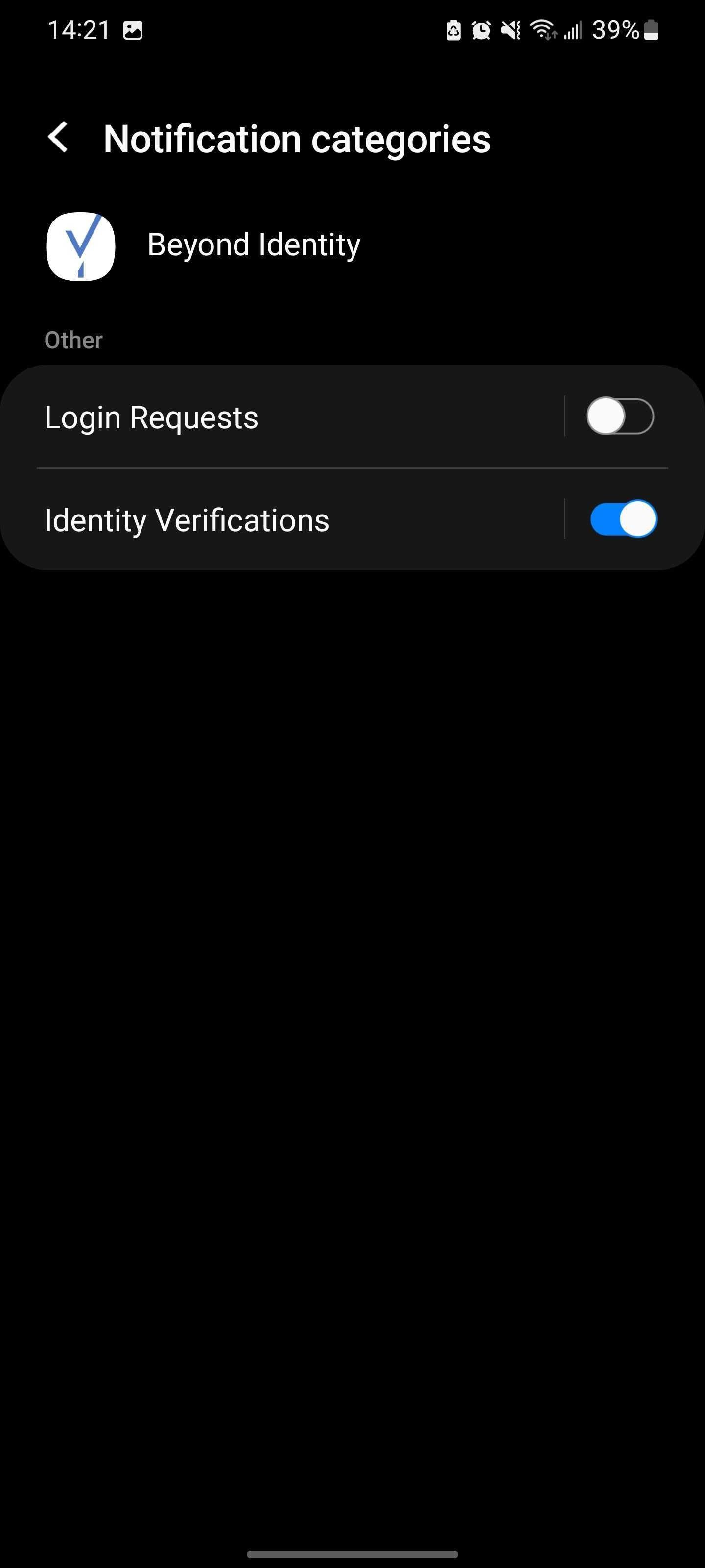 Notification category settings